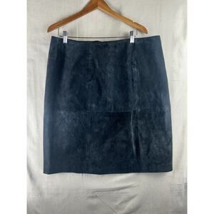 Vintage Adrian Jordan Genuine Suede Leather Black Straight Chic Skirt Sz 20